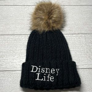 Disney Life Black Knit Fur Pom beanie hat child size